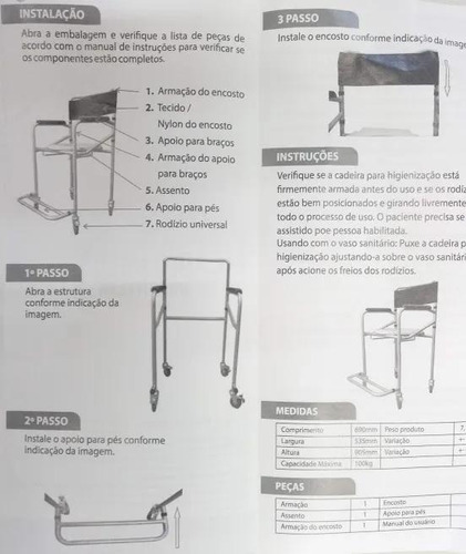 Imagem 5 de 5 de Cadeira De Banho Higienica Adulto De Aço Dobravel 100 Kg