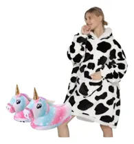 Comprar Bata Con Capucha Salida De Baño Para Mujer Poleron De Polar Sherpa Y Suave Pantuflas De Unicornio Calienta Pies Rapido Regalo Mama Dia De Las Madre Jt
