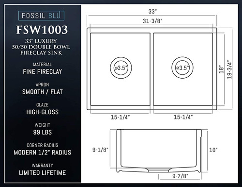 Fossil Blu Fsw1003 - Fregadero De Cocina Ultrafino (33 Pulga