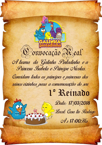 20 Convite Pergaminho Galinha Pintadinha
