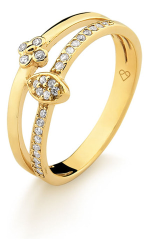 Anel Duplo Em Ouro 18k Com 14,0 Pontos De Diamante Aro 17