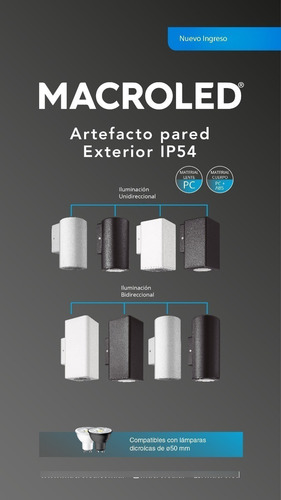 Aplique Unidireccional Cuadrado Blanco Exterior Macroled Cta
