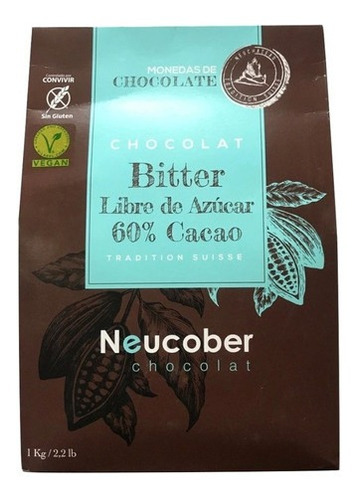 Chocolate Neucober Bitter 60% Cacao Sin Azúcar Sin Gluten