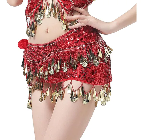 Bufanda A La Cadera Para Danza Del Vientre, Bufanda A Rojo