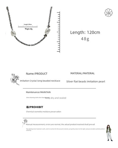 Fe Collar Largo De Perlas Y Cuentas De Cristal For Mujer