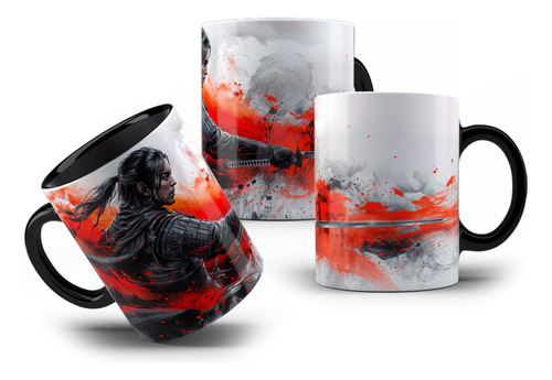 Caneca De Porcelana Onna Musha Mulher Samurai Japão 325ml