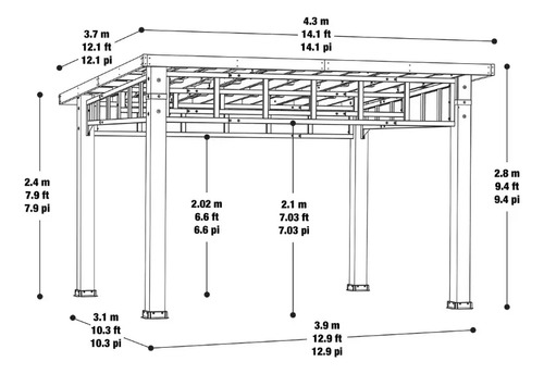 Pérgola De Madera Techo Plano Para Exteriores 3.7m X 4.3m