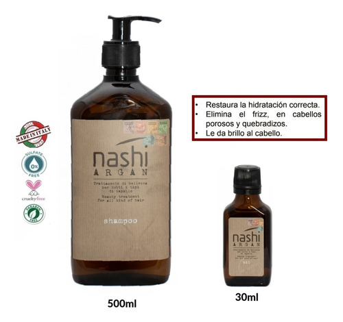 Kit Shampoo 500ml Y Aceite Nashi Argan Hidratante Capilar