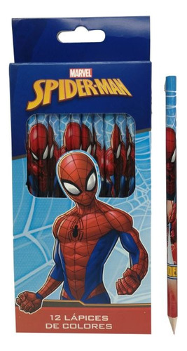 Set 12 Lapices De Colores Spiderman Con Estuche Original!