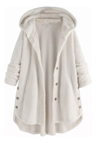 Chaqueta Con Capucha Felpa Con Botones De Talla Grande Mujer