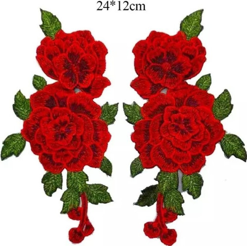 6 Parches Bordados De Rosas Rojas Para Coser