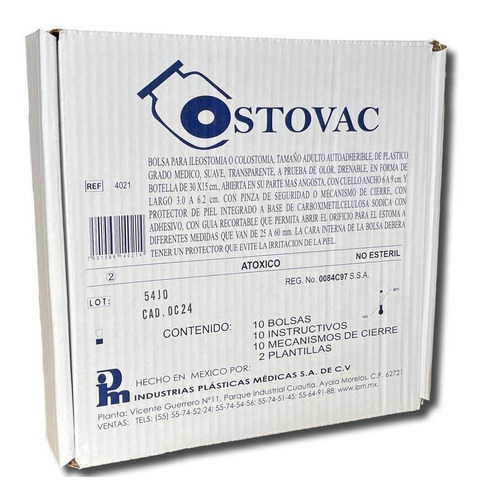 Bolsa Colostomía Recortable Adulto Ostovac Ref 4021 C/10pzas