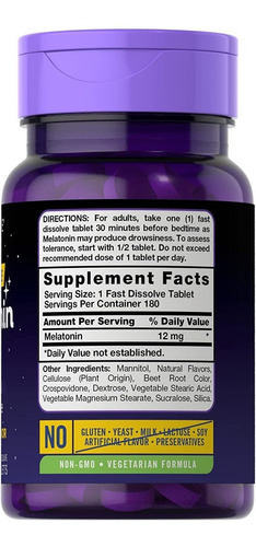 Imagen 2 de 4 de Carlyle Melatonina 12 Mg De Disolución Rápida 180 Tabletas, Ayuda A Fomentar Hábito De Descanso, Sabor Natural A Bayas, Probado En Laboratorio, Ingredientes De Confianza, Calidad Superior, Vegetariano