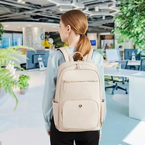 Mochila Impermeable Nylon Porta Notebook Valija Premium Natural Liso