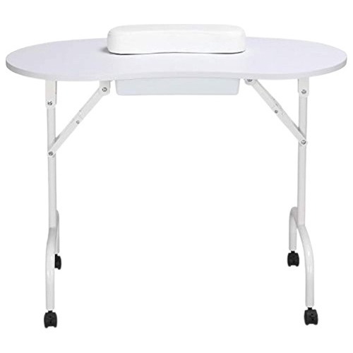 Mesa Para Manicure Modelo: Mt-001 Blanco Plegable Con Ruedas