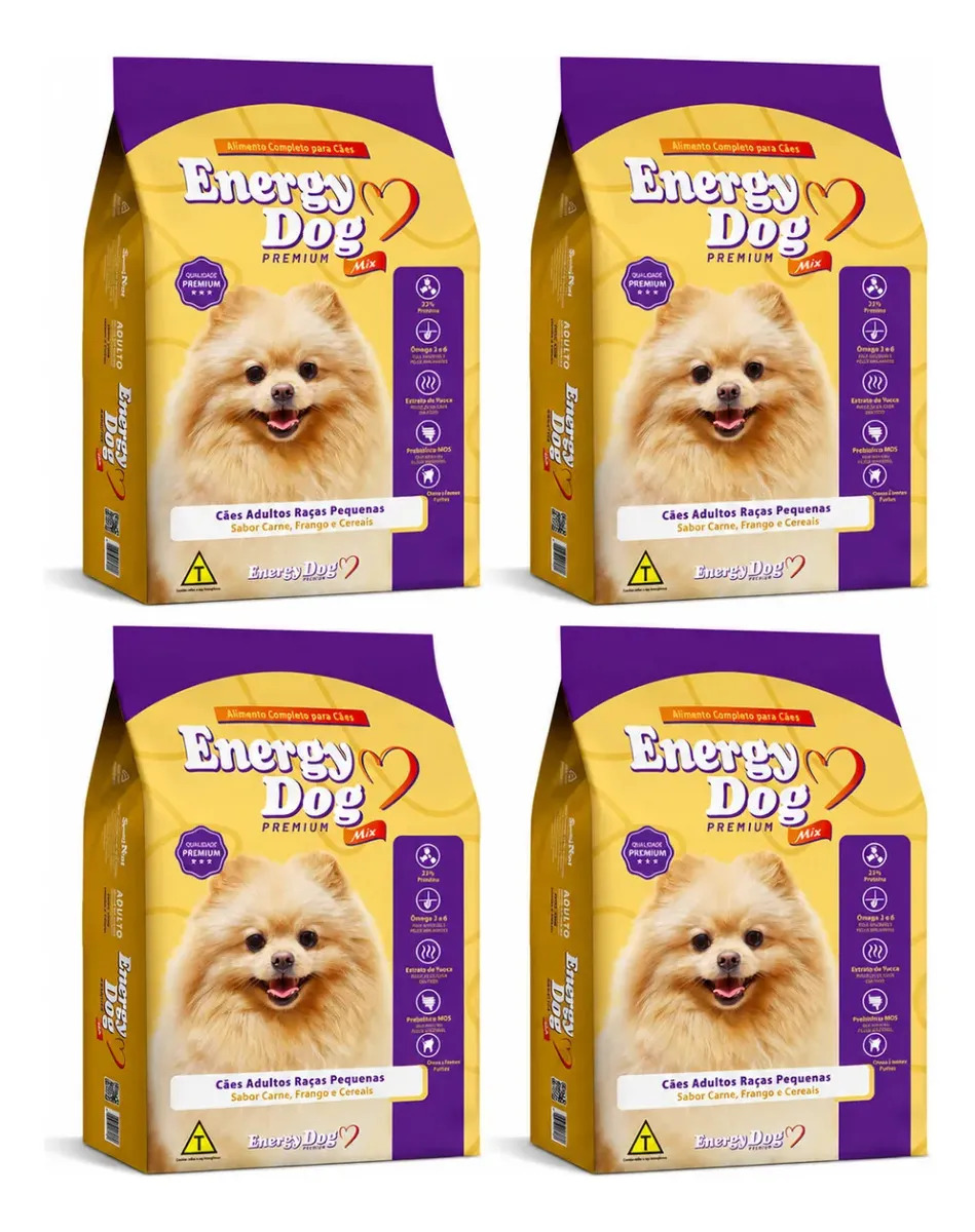 Kit 4 Ração Para Cães De Raças Pequenas Energy Dog 1kg
