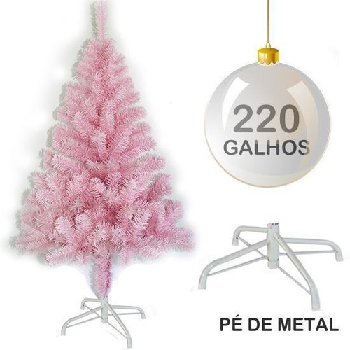 Arvore De Natal 120cm Rosa Com 220 Galhos E Pe De Metal