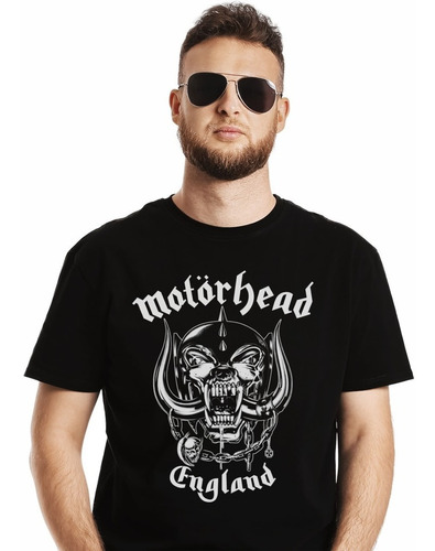 Polera Motorhead England Blanco-negro Metal Impresión Direct