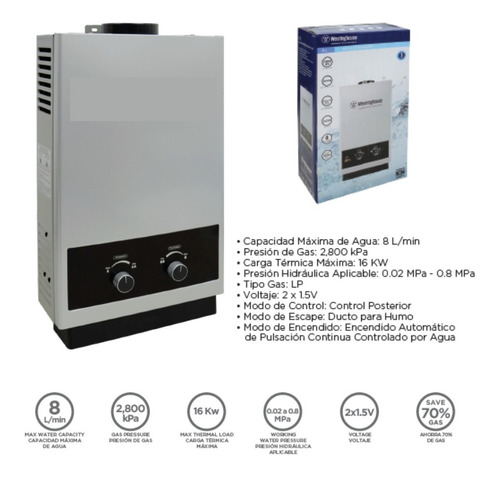 Calentador De Agua A Gas  16kw / 8 Litros