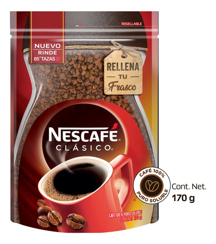 Nescafé clásico rinde 85 tazas 100% puro soluble de 170g