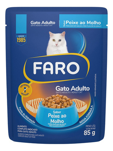 Ração Úmida Faro Gatos Adultos Sabor Peixe Sachê 85g