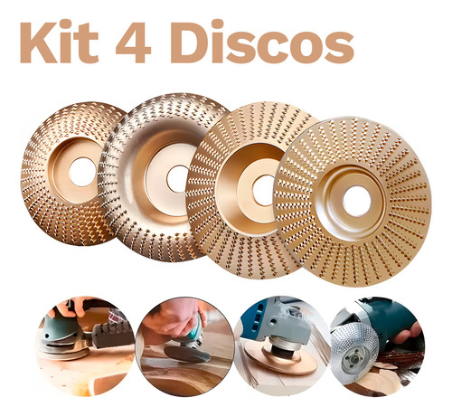 Kit 4 Disco Abrasivo Para Lixar Desbastar Esculpir Ângulo De Madeira Esculpida Reforçada