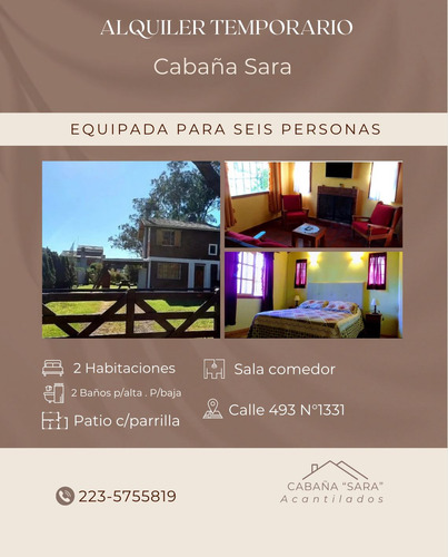 Cabaña- Casa Disponible Alquiler Temporario Los Acantilados