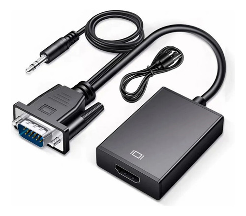 Adaptador Conversor Vga Macho C/ Audio Para Hdmi Fêmea + Usb Cor Preto Vga Para Hdmi