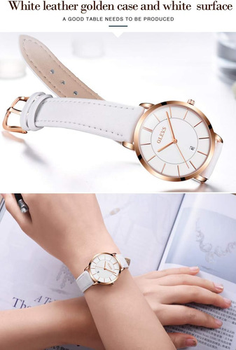 Olevs Relojes Para Mujer Correa De Cuero Blanco Para Mujer R