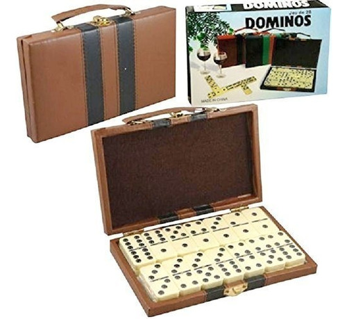 Juego Domino Double Six Azulejos Marfil Y Negro Con  Fr80dt