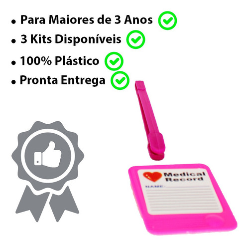 Imagem 3 de 7 de Kit Medico Brinquedo Pink 6pçs Estetoscópio Pinça Alicate