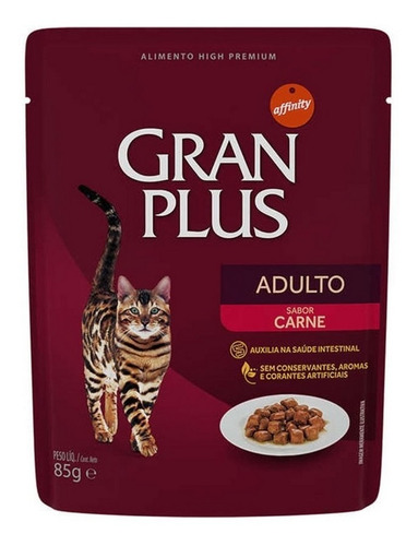 Sachê Gato Adulto Carne 85g Gran Plus Kit 10 Unid.