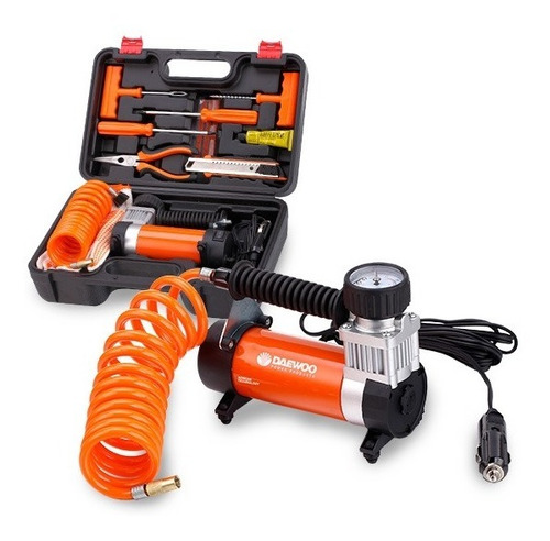 Imagen 1 de 10 de Compresor De Aire Portatil 12v Daewoo Aluminio + Maletin Kit