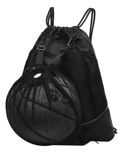 Mochila De Malla Con Cordón Para Gimnasio,morral Deportivo On Bolsillos A Prueba De Agua,mochila De Baloncesto Color Negro