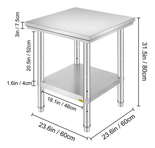 Vevor Mesa De Trabajo Cocina Acero Inoxidable 24x24x32 PuLG