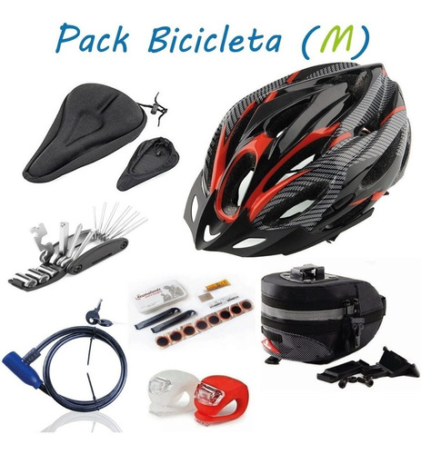 Pack Ciclismo, Mtb, Casco, Asiento Parches Bici, Bolso, Led