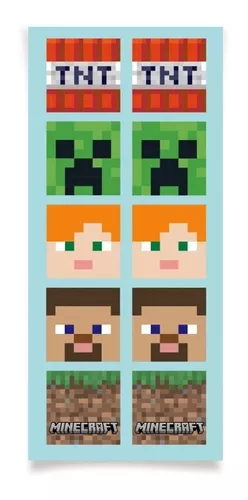 Adesivo Quadrado Minecraft - 3 Cartelas - 10 cm x 23 cm - 30