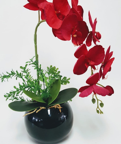 Arranjo De Flores Artificiais Orquídeas Vermelhas Vaso Vidro | Parcelamento  sem juros