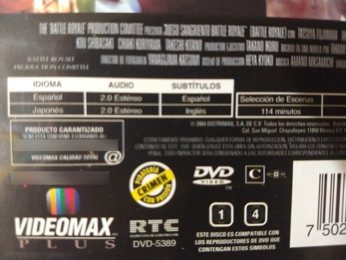 Juego Sangriento Battle Royale En Español Latino Japón Dvd (Usado)