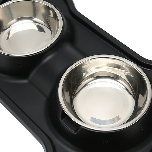 Cuenco Doble Para Perros, Diseño De Borde Elevado De Acero I