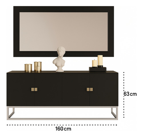 Bufetera Recibidor Credenza Multiusos Con Puertas Negro