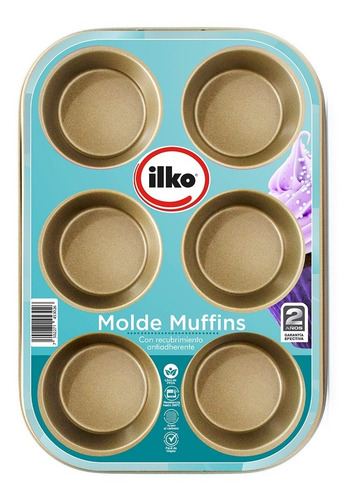 Imagen 2 de 4 de Ilko Molde Para 6 Muffin Non Stick Gold