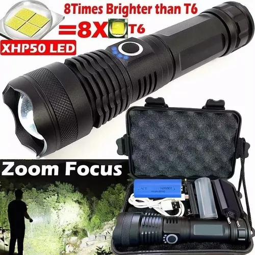 Linterna con zoom Xhp50 de alta potencia de 900000 lúmenes, luz LED de  antorcha recargable