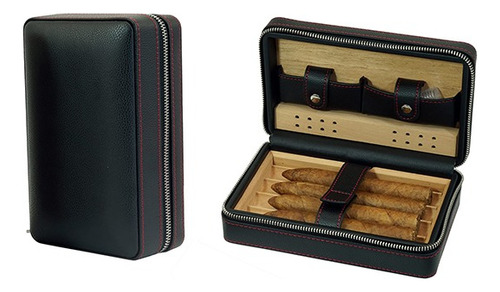 Estuche Portátil Kit Humidor De Viaje Para Puros Habanos Negro