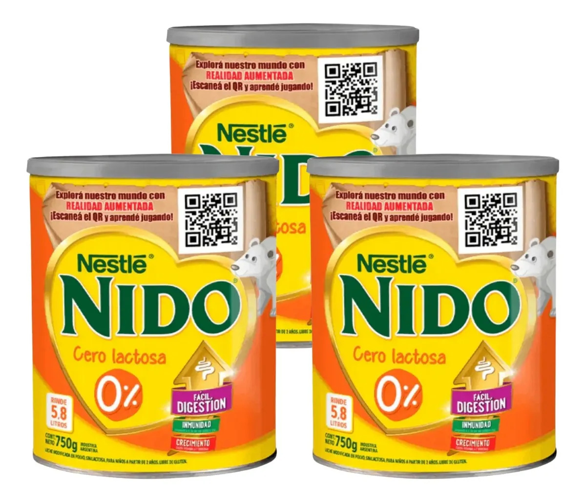 Leche Nido Fortigrow Infantil 0% Lactosa 3 latas 750 g