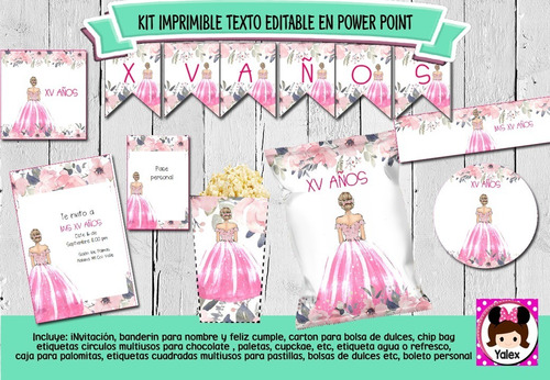 Kit Imprimible Fiesta Xv Años Rosa Editable Invitacion