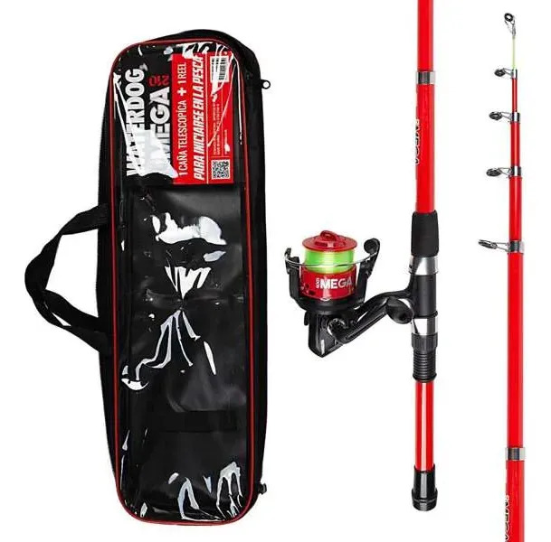 Combo Caña Telescopica 2,40 Mts Reel Nylon Niños Waterdog