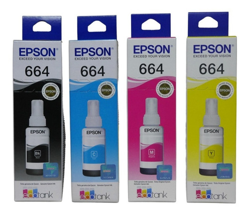 Kit 4 Tintas Originales Epson 664 Imp L395 L396 L455 L475 