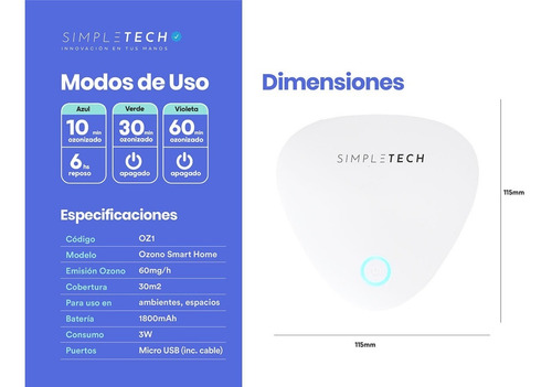 Imagen 3 de 7 de Ozonizador Ionizador Purificador De Aire Recargable Usb