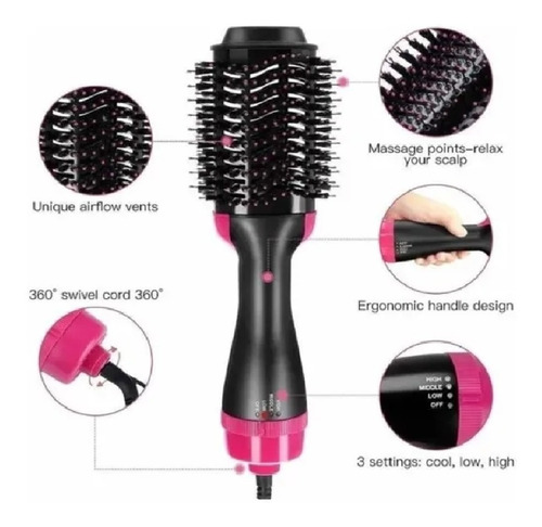 Cepillo 3 En 1 Secadora Alaciador Y Moldeador Cabello